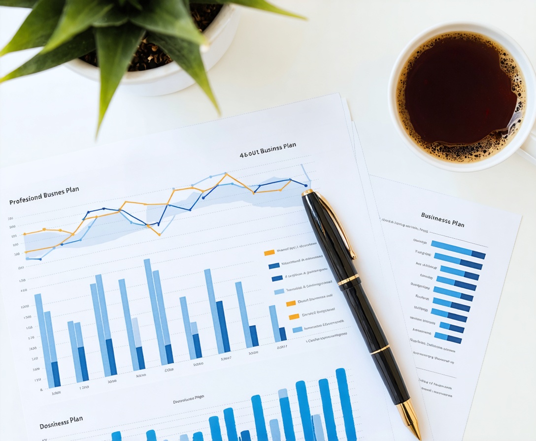Podnikateľské plány a dokumenty na stole